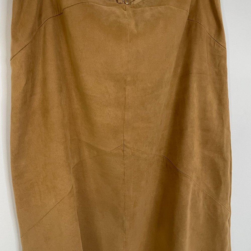 Talbots Skirt FAUX SUEDE Camel Beige Tan Flared A-line Career 16P Lined‎ Midi - Picture 2 of 9